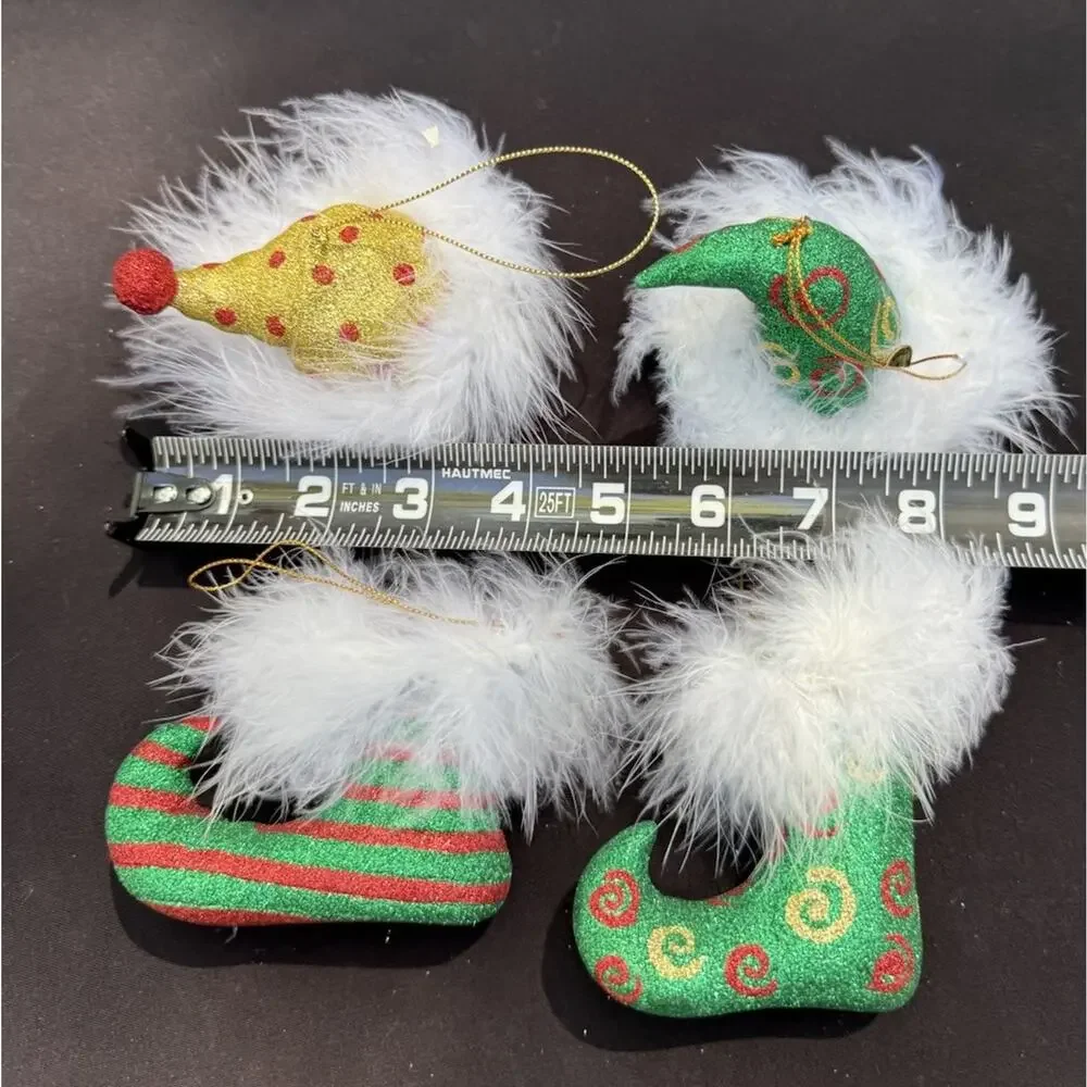 2 Vintage Department 56 Whimsical Elf Shoes & Hat Christmas ornaments -Lo10